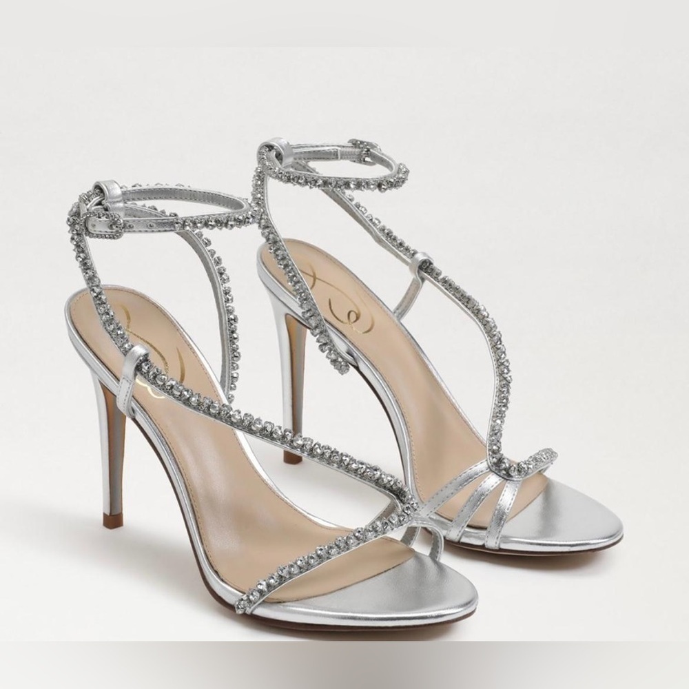 Sam Edelman Womens Granger Silver Metallic Embellished High Heel Sandals - NWT